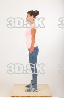 Whole body modeling pose pink t shirt blue jeans of…